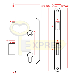 Lock recessed 90/50 mm on key with lever J Z003